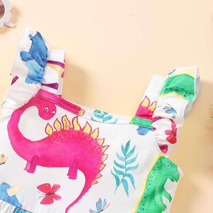 Popshion Girls Dresses Flutter Sleeve Swing Sundress Toddler Summer Clothes Kid Birthday Party Sleeveless Dress 1-8 Years Old