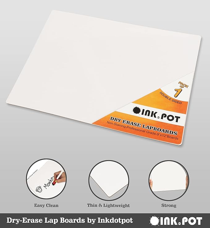 Double Sided Plain White Dry Erase Drawing Lapboard for Kids Students, 9 x 12 Inches W/ 4 Markers for Home/School (1 Piece/Set)
