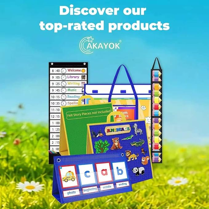 AKAYOK Daily Schedule Pocket Chart — 13+1 Pocket Visual Schedule for Kids, Includes 18 Double-Sided Blank Reusable Dry-Erase Cards, Daily Planner with Hourly Schedule for Classroom, Office, Home, School Activities (Black)