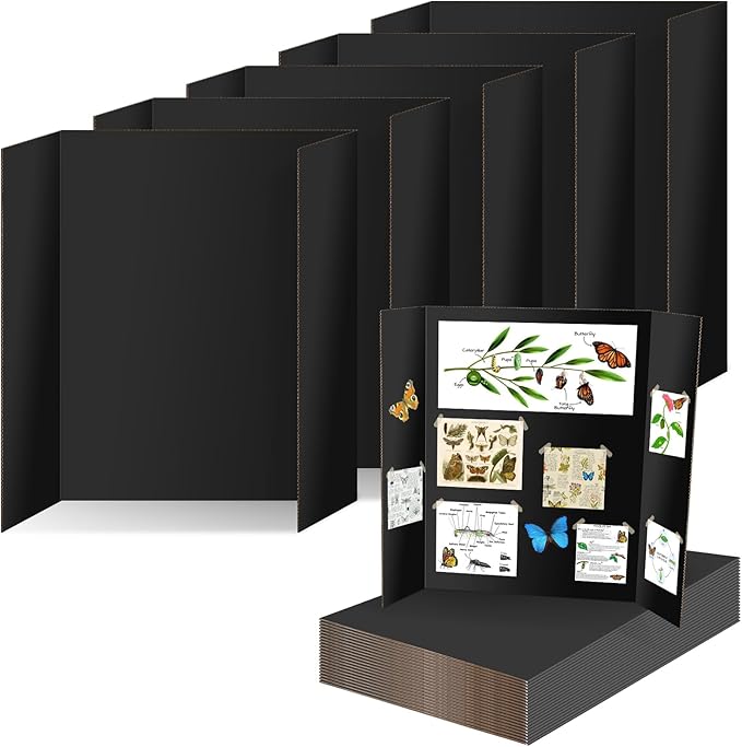 Black Trifold Poster Board 10 Pack, IKAYAS 24" X 16" Double Sided Poster Boards, Science Fair Display Boards Presentation Boards for Mounting, Prints,Art,Display,Projects Classroom Supplies