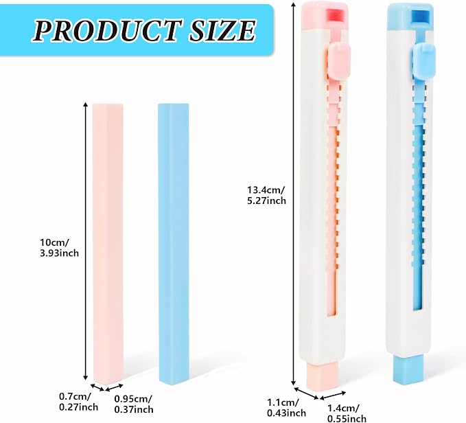 Smilo Retractable Eraser Pen with Refills, 10 Pack, Blue & Pink Colors