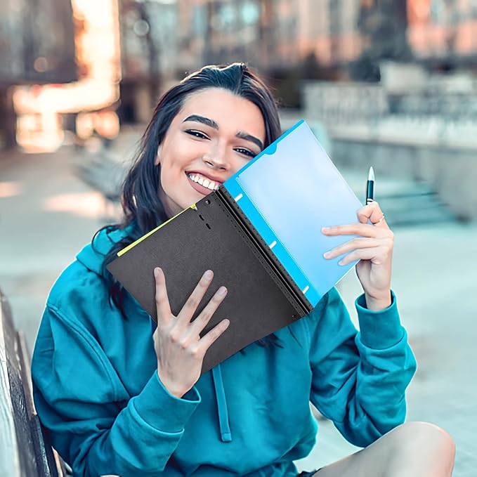 INFUN All-in-one Telescoping Binder Notebook, Refillable 3 Ring Notebook Binder with 1 plastic movable pocket folder,5 plastic subject dividers and graph paper and college ruled paper - Blue