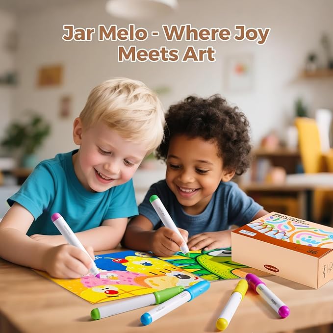 Jar Melo Washable Markers for Kids Toddlers 2-4, Safe Non-Toxic Water Based Markers for Age 1-3 4-8, Coloring Art Supplies for Preschool Gift, 36 Colors