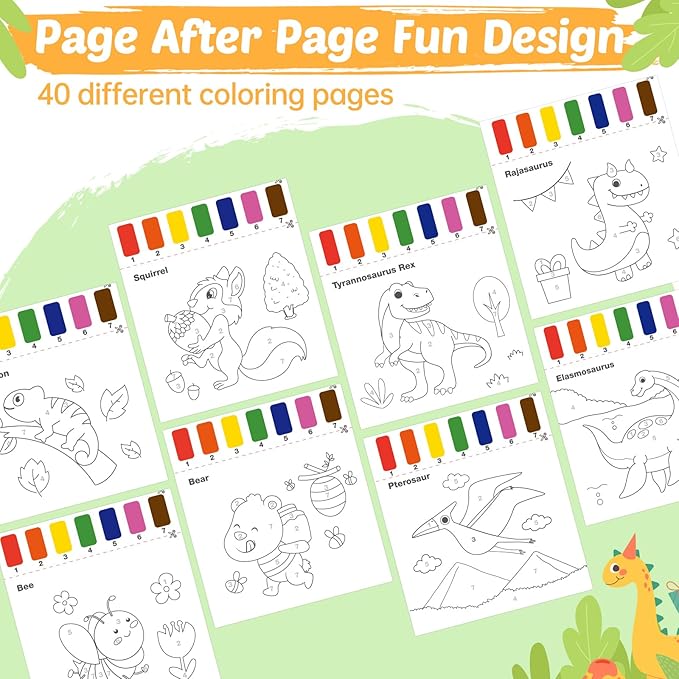 Water Coloring Books for Toddlers - Watercolor Paint Book Drawing Art Paper for Kids Mess Free Craft Supplies kit Toy for Age 3 4 5 6 Valentines Birthday Gift(Dinosaur,Animals)