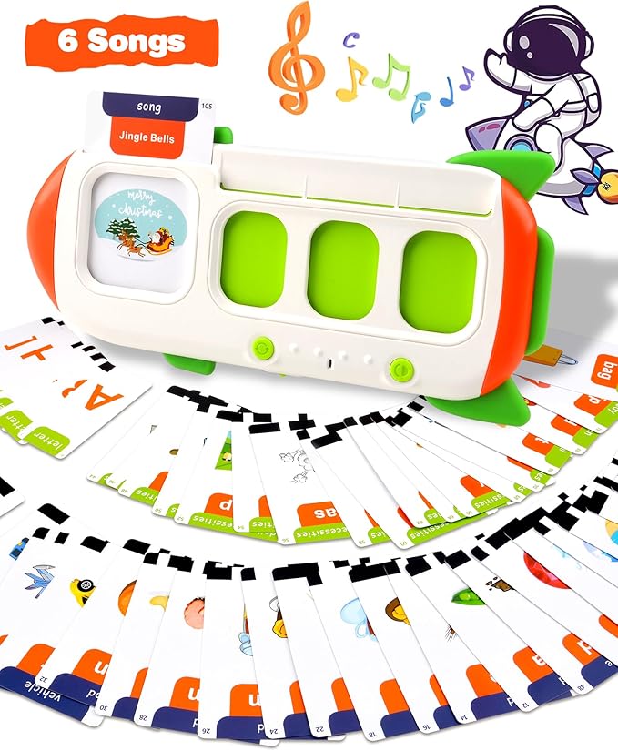 Talking Flash Cards for Toddlers Aged 3-8, Montessori Toys Autism Sensory Toys, Preschool Educational Learning Toys with Speak and Spell Games - 107 Words/6 Songs/26 Alphabets
