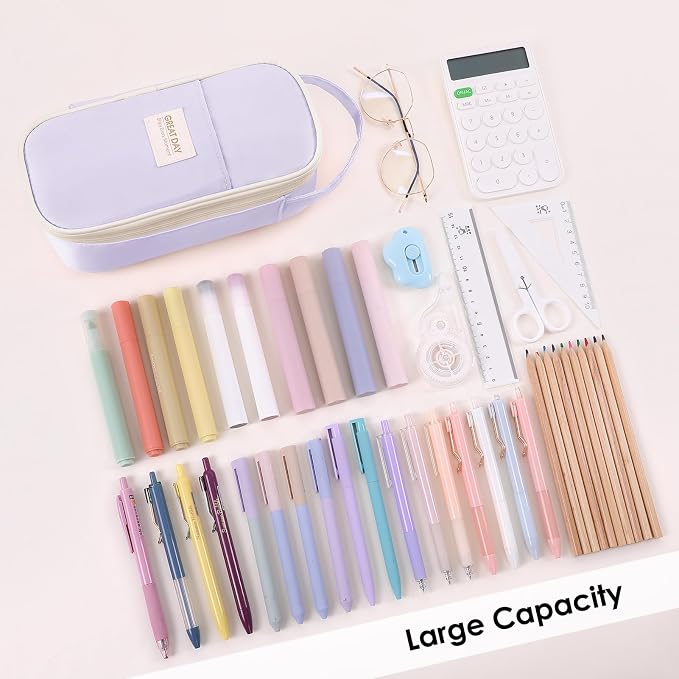 SKYDUE Purple Pencil Case for Girls - Aesthetic Pencil Bag with Multi-Compartment, Large Capacity Zippered Pencil Pouch for School Supply