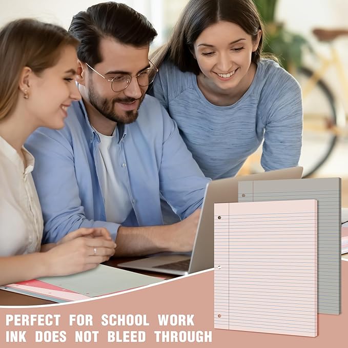 PerKoop 400 Sheets Colored Loose Leaf Paper 8.5" x 11" college ruled Lined 3 Hole Punched notebook Filler Paper for 3 Ring Binders Office School Supplies (Retro Color)