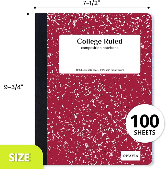 ONAVIA Composition Notebook College Ruled 6 Pack, 200 Pages, Marble Black