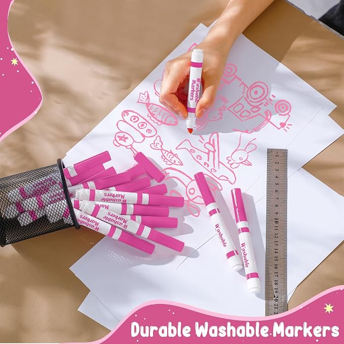 60 Pcs Washable Markers Coloring Broad Line Markers for Kid, Pink