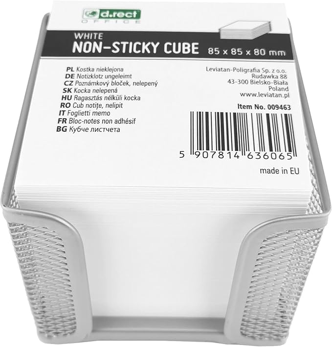 D.RECT - Note Box | Made of Mesh | Solid Metal | For the Modern Workplace | Silver | with Note Pad 700 Sheets - 95 x 95 x 80 mm