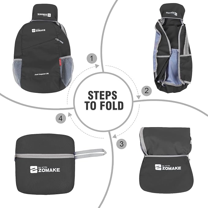 ZOMAKE Lightweight Packable Backpack 20L, Foldable Small Daypack for Hiking | Water Resistant Backpacks Day Bag for Travel Outdoor Camping Sport, Everyday Carry, Multi Compartment Storage(Black)