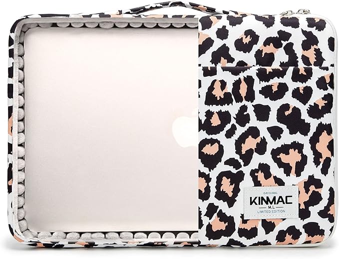 Kinmac 360deg Protective Water Resistant Laptop Case Bag Sleeve with Handle (Leopard-Pink, 13.5 inch-14 inch)