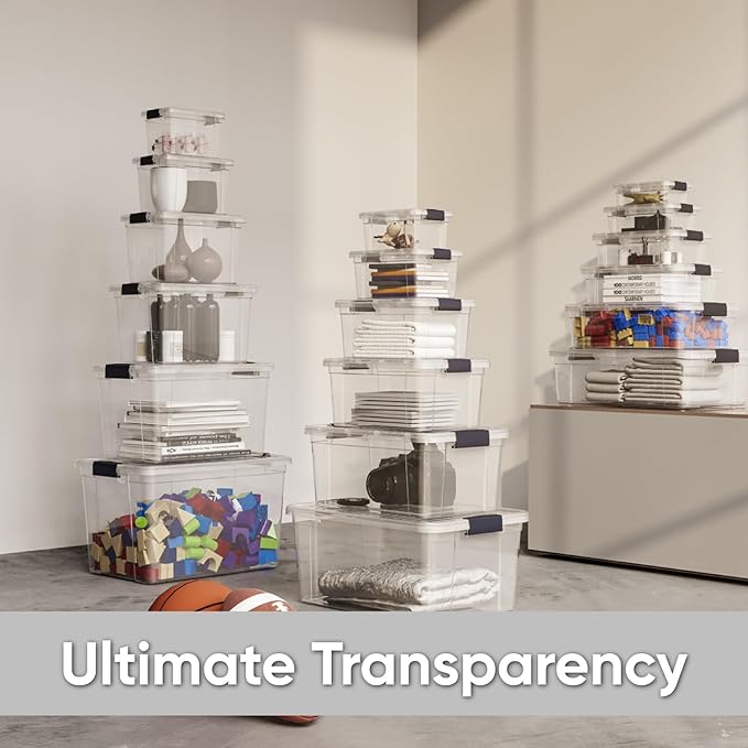 Superio Clear Storage Boxes with Lids, 1.27 Quart Plastic Container Bins for Organizing, Stackable Crates, BPA Free, Non Toxic, Odor Free, Organizers for Home, Office and Dorm, 3 Pack
