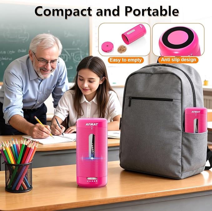 AFMAT Electric Pencil Sharpener, Fully Automatic Pencil Sharpener, Auto in & Out, Rechargeable Hands-Free Sharpeners for Jumbo & Colored Pencils (6.5-12mm), Portable for Home/Classroom/Office PSC2