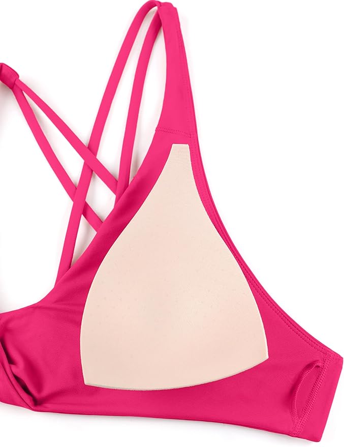CRZ YOGA Twist Front Bikini Tops for Women - Padded V Neck Criss Cross Back Triangle Sexy Swim Bathing Suit