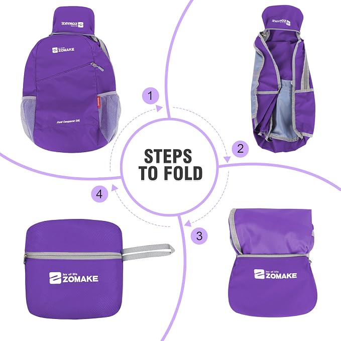 ZOMAKE Lightweight Packable Backpack 20L, Foldable Small Daypack for Hiking | Water Resistant Backpacks Day Bag for Travel Outdoor Camping Sport, Everyday Carry, Multi Compartment Storage(Purple)