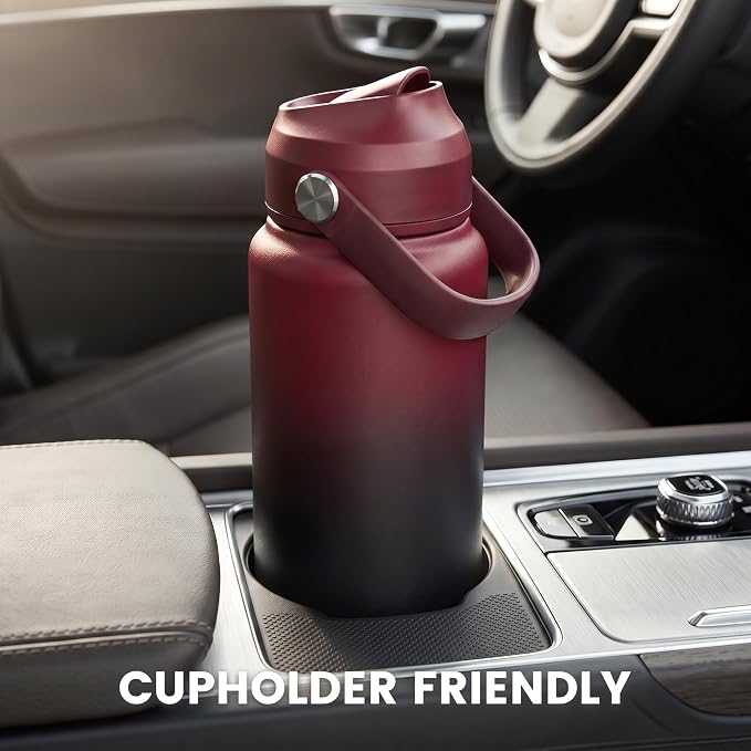 Fijinhom 18 oz Insulated Water Bottle with Straw Lid, Stainless Steel Water Bottles, Double Wall Vacuum, Portable Handle & Non-slip Bottom, BPA Free Leak Proof Metal Bottles, Keep Cold 24H, Red/Black