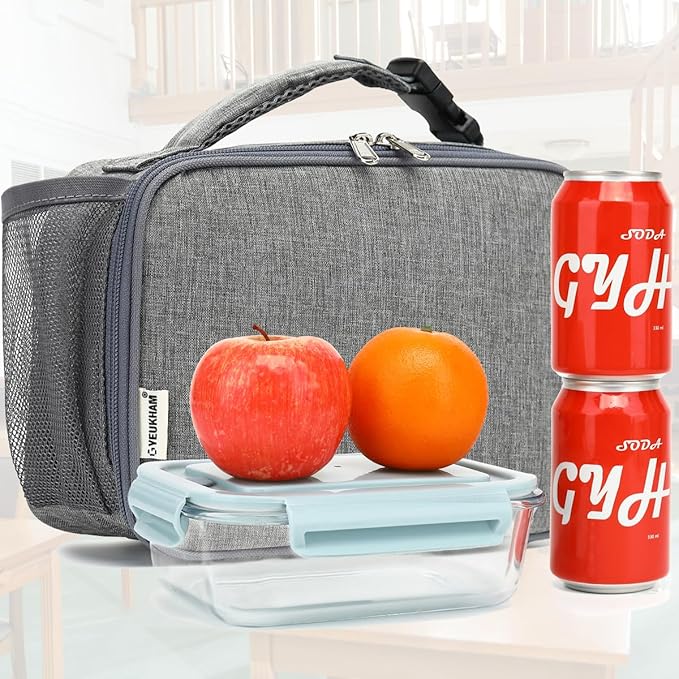 GYEUKHAM Insulated Lunch Box for School, Thermal Reusable Durable Freezable Lunch Bags for Kids Boys Girls Men Women - Small Soft Cooler Portable Lunch Tote Kit for Work Picnic Travel,Grey