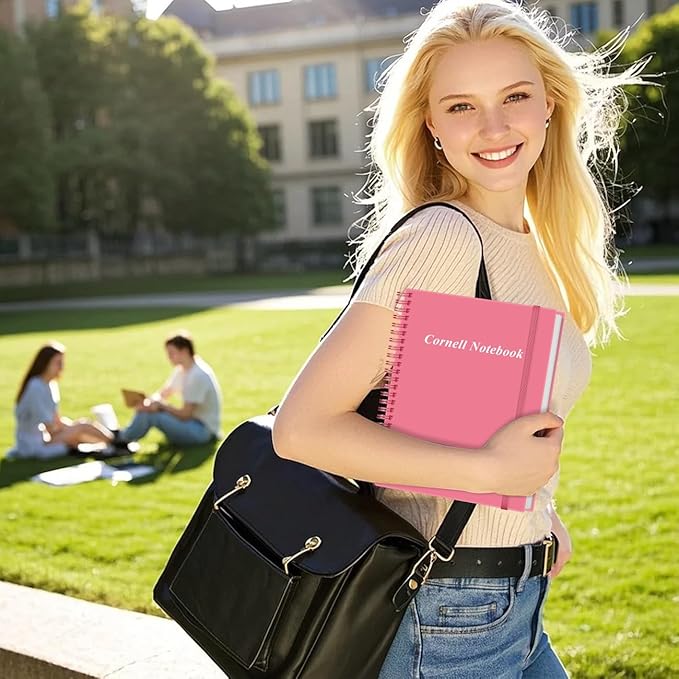 Yaridar A4 Cornell Notes Notebook - College Spiral Cornell Notebooks for Note Taking, Subject Ruled Steno Pads for Office/School/College/Home, 8.5" x 11", Pink