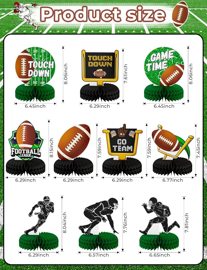 10Pcs Football Party Decorations Football Honeycomb Centerpieces,Football Centerpieces for Table Football Table Decorations Topper for Birthday Baby Shower Football Game Tailgate Party Supplies