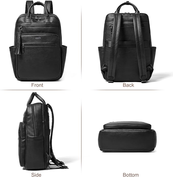 Shrrie Laptop Backpack for Women 15.6 inch Travel Leather Backpack Purse Work Computer Backpacks for Business College Black