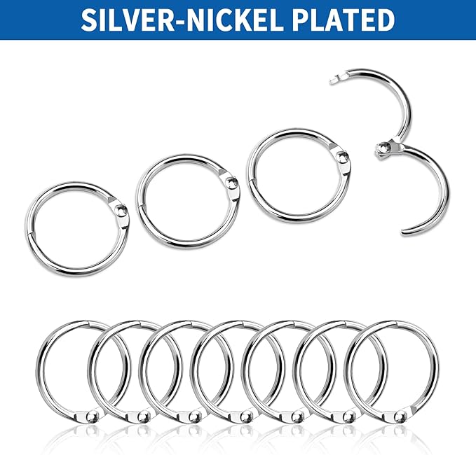 Binder Rings 1 Inch, 85 Pack – Heavy-Duty Nickel-Plated Ring Clips and Metal Rings for Crafts, Index Cards, Flashcards, Paper, and Loose Leaf – for School, Office, and Home Use