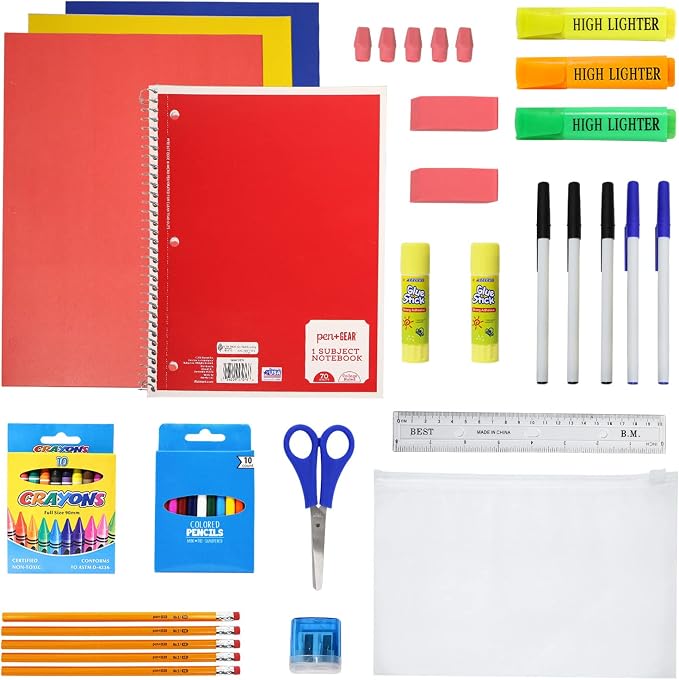 Moda West 17 Inch Bulk Backpacks with 50 Piece School Supplies Kits - Pens, Pencils, Crayons - Case of 12 Wholesale Backpacks in 12 Assorted Colors