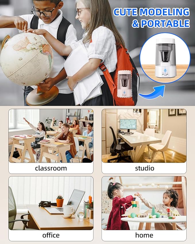 ZMOL Electric Pencil Sharpener for Colored Pencils, Rechargeable Hands-Free Pencil Sharpeners,Fully Automatic Robot Pencil Sharpener, Auto in & Out, Pencil Sharpeners for Kids Home