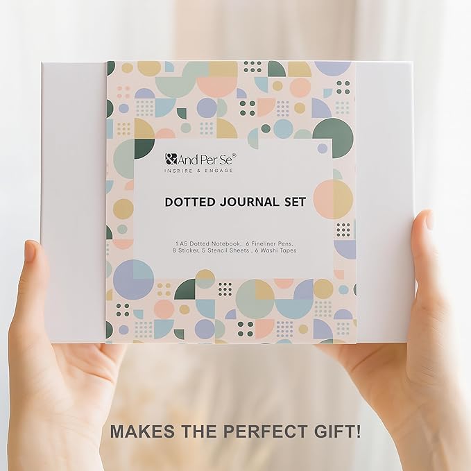 &And Per Se Dotted Journal Supplies – Journal Kit with Dotted Notebook, Stencils, Stickers, Washi Tapes & Colored Pens for Beginners (Light Apricot)
