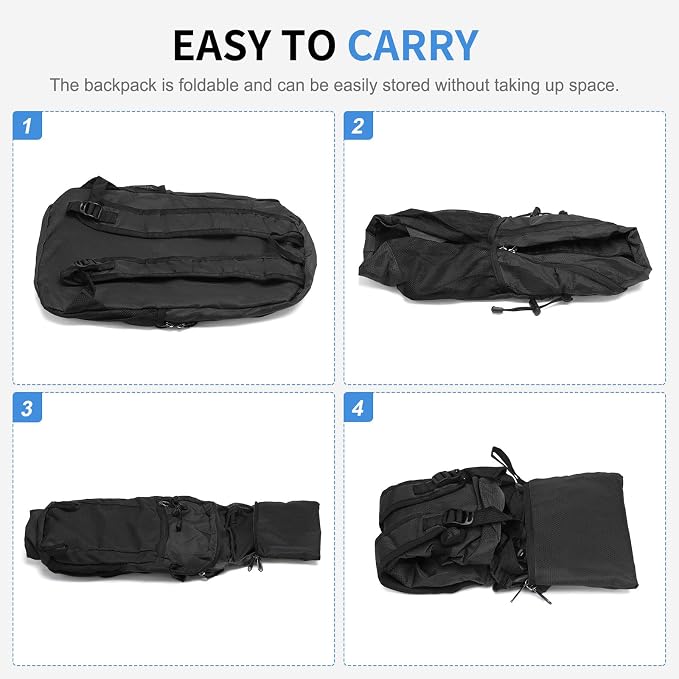 30L Large Hiking Daypack, Foldable Outdoor Backpack, Black | Packable Daypacks for Men Women, Lightweight Water-Repellent Collapsible Daypack for Commuting Outdoor Sports Camping