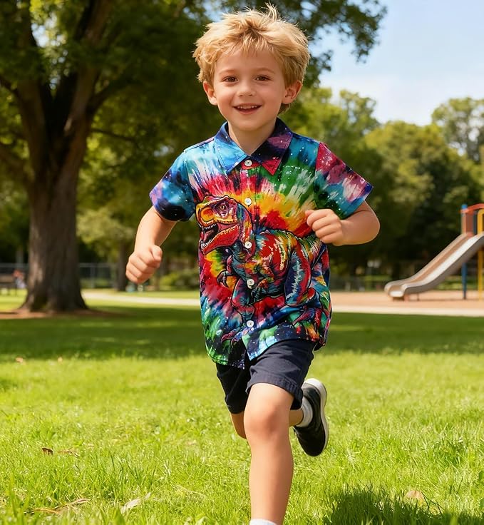 Enlifety 2-10T Kids Hawaiian Shirt Boys Short Sleeve Button Down Shirts Hawaii Summer Casual Blouse