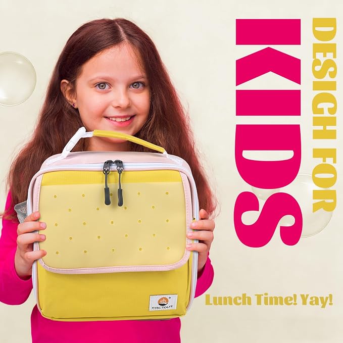 CaCTOUR Lunch Box Kids,Fun Color Lunch Box for Girls,Large Soft Cooler Lunch Bag for Kids,Back to School Thermal Insulated Lunch Tote Bag for School Daycare Outdoor (Yellow Pink)