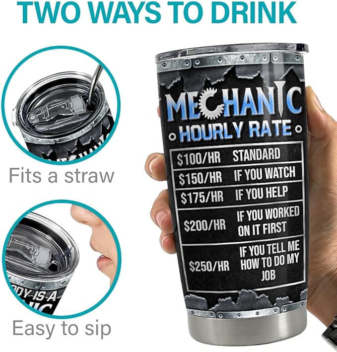 Mechanic Gifts, 20oz Stainless Steel Insulated Tumbler - Coffee Travel Mug Gifts for Mechanics, Birthday, Christmas