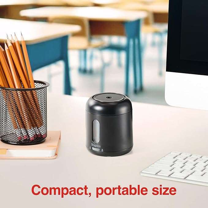 Staples Dual Powered Pencil Sharpener, Black – Electric or Battery Operated Sharpener for Home & Office Use