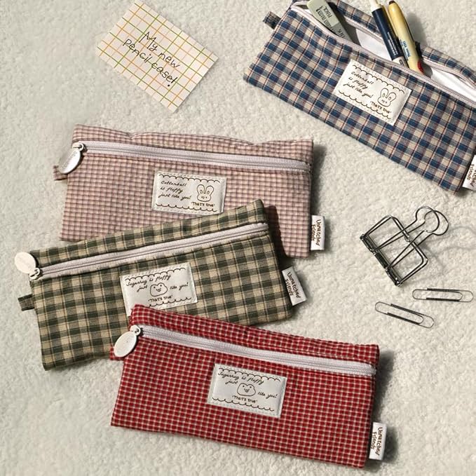 Monolike_Fabric/Cushion Pencil case (Unmatched Friends Fabric Check Pencil Case Series. 2, Vintage green)