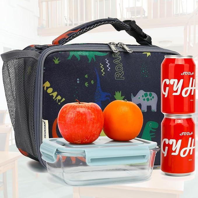 GYEUKHAM Insulated Lunch Box for School, Thermal Reusable Durable Freezable Lunch Bags for Kids Boys Girls Men Women - Small Soft Cooler Portable Lunch Tote Kit for Work Picnic Travel,Dinosaur