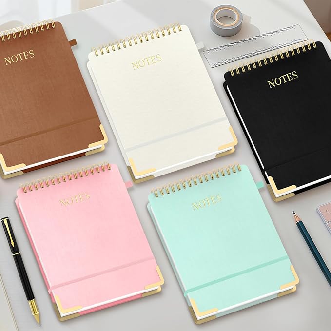 Aesthetic Top Spiral Notebook, A4 Large Linen Hardcover Top Bound Steno Pads, 240 Pages 100gsm Thick Lined Paper Left Handed Notebook Journal for Work, School, Church Writing - Brown, 8.5" x 11"