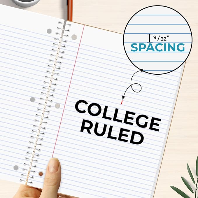 Rosmonde 24 Pack 3 Subject Spiral Notebook College Ruled Bulk, Thick No-Bleed Paper, Extra Pages - 300 Pages (150 Sheets), 8 x 10-1/2", Bulk Spiral Journal for School, 3 Hole Punched, Bulk Notebooks