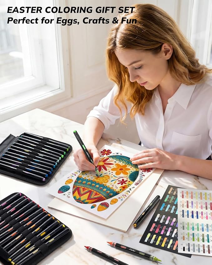 JusArt Acrylic Paint Markers 96 Colors, 48 Dual-Tip Brush Markers, No Bleed