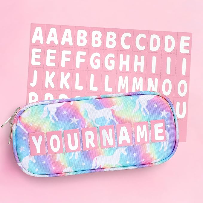 Cambond Pencil Case for Girls - Cute Pencil Cases for Kids Teen Girls Big Capacity Pencil Box Special Pencil Pouch for School with Personalized Letter Cards and Slot, Rainbow Unicorn