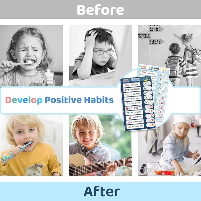2 in 1 Bedtime/Morning Routine Chart for Kids Toddlers, Magnetic Chore Chart for Kids, Cute Visual Schedule for Kids Schedule Board for Home, Kids Checklist to Do List ADHD Tools for Kids