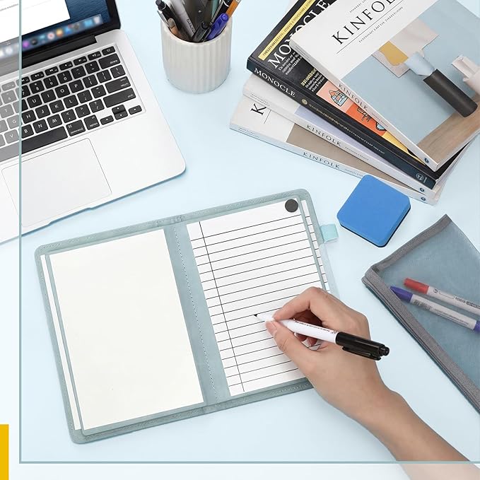 Feifeiya 6 Sides Dry Erase Notebook Portable Whiteboards Notebook Small Reusable College Ruled Lined Board Folding Mini Travel Dry Erase White Board for Office Study(Haze Blue,A6: 5 x 7 Inches)