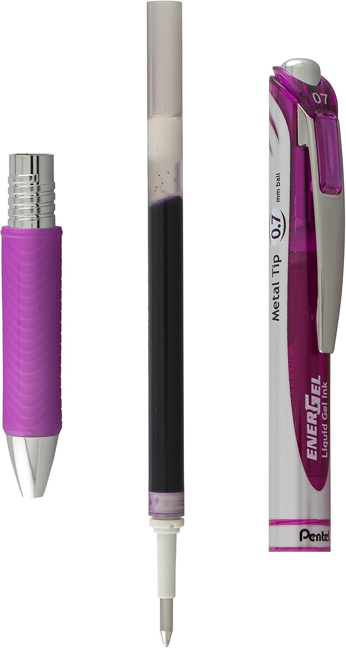 Pentel EnerGel Deluxe RTX Retractable Liquid Gel Pen, 0.7mm, Metal Tip, Violet Ink, 6 Pack (BL77BP2V)