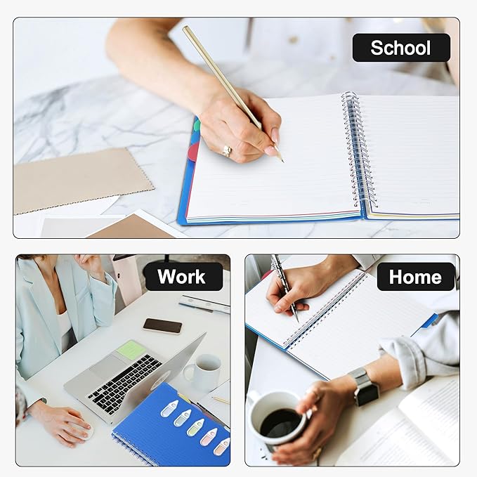 CAGIE 5 Subject Notebook with Dividers, A4 Spiral Notebook 8.5 x 11, 240 Pages Wide Ruled Notebook College Ruled, Large Hardcover Notebook for Note Taking for Work, School, Office, Blue