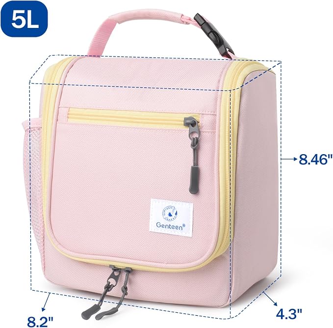 Genteen Large Kids Insulated Lunch Box for Boys Girls,Back to School,Office | Thermal Meal Tote Kit,Soft Reusable Lunch Bag,Leakproof,Double Zipper,for Work Outdoor,Yellow Pink