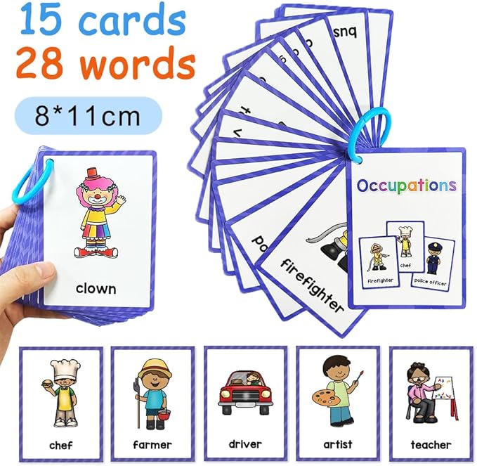 Lachilly Occupations English Learning Flashcards, High Frequency Words, Beginning Reading, Kindergarten ESL Teaching Materials, Autism Learning Materials, Vocabulary Building, 15 Cards, 28 Words
