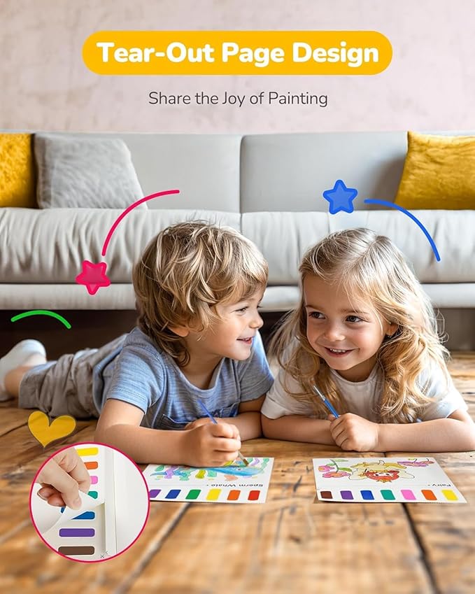 TECJOE 3 Pack Paint with Water Coloring Books for Toddlers, Mess Free Watercolor Painting Set with 6 Brushes, Travel Art Craft Toys Birthday Gifts for Kids Ages 3-8, Princess, Dinosaur & Forest