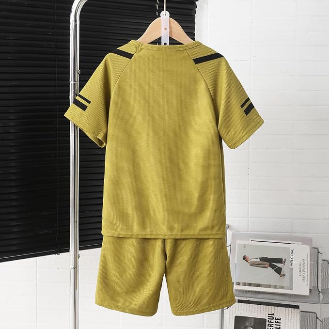 Cakaner Tween Boys Clothes Summer Simple Print T-Shirt And Shorts Set 2 Pieces Teen Trendy Outfits Size 7-14 Year