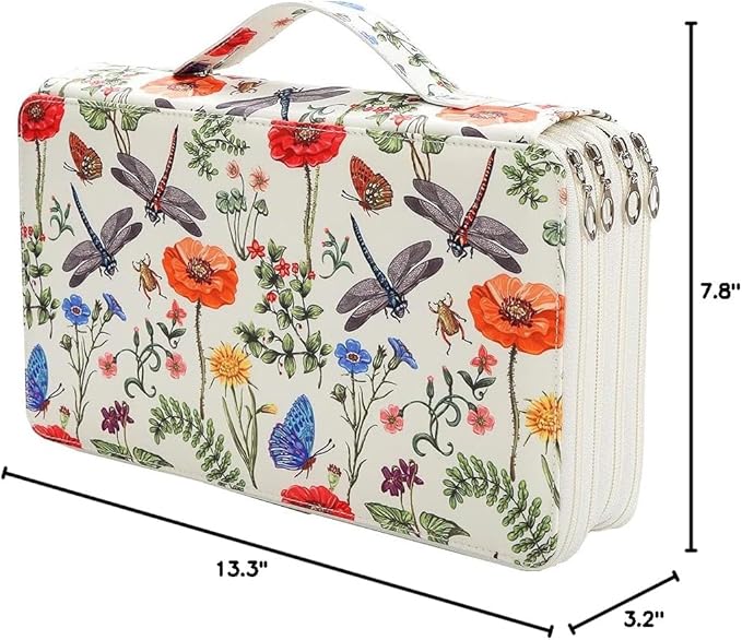 Portable Colored case Organizer 103 Larger individual slots hold 300 pcs Pencils with Printing Pattern for Watercolor Pens or Markers, Pencil Case Organizer for Artist