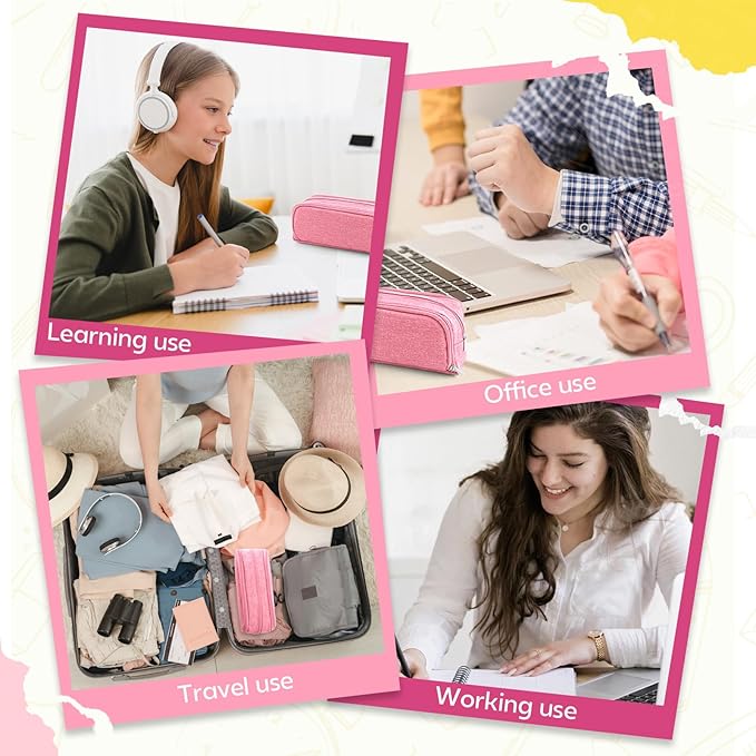 Large Capacity Pencil Case Pencil Pouch Pen Bag with 3 Compartment Stationery Organizer with Zipper, School Supplies Organizer for Teen Adults (Pink)